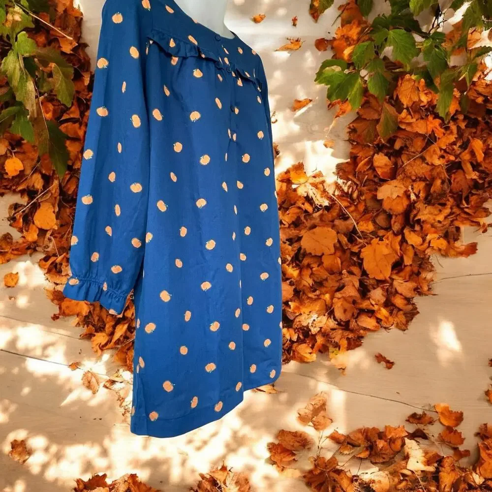 NWT J. Crew Blue Pumpkin Fall Nightdress Ruffles Girls Crewcuts Dress Size XL